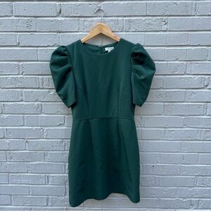 TCEC Green Puff Sleeve Sheath Mini Dress